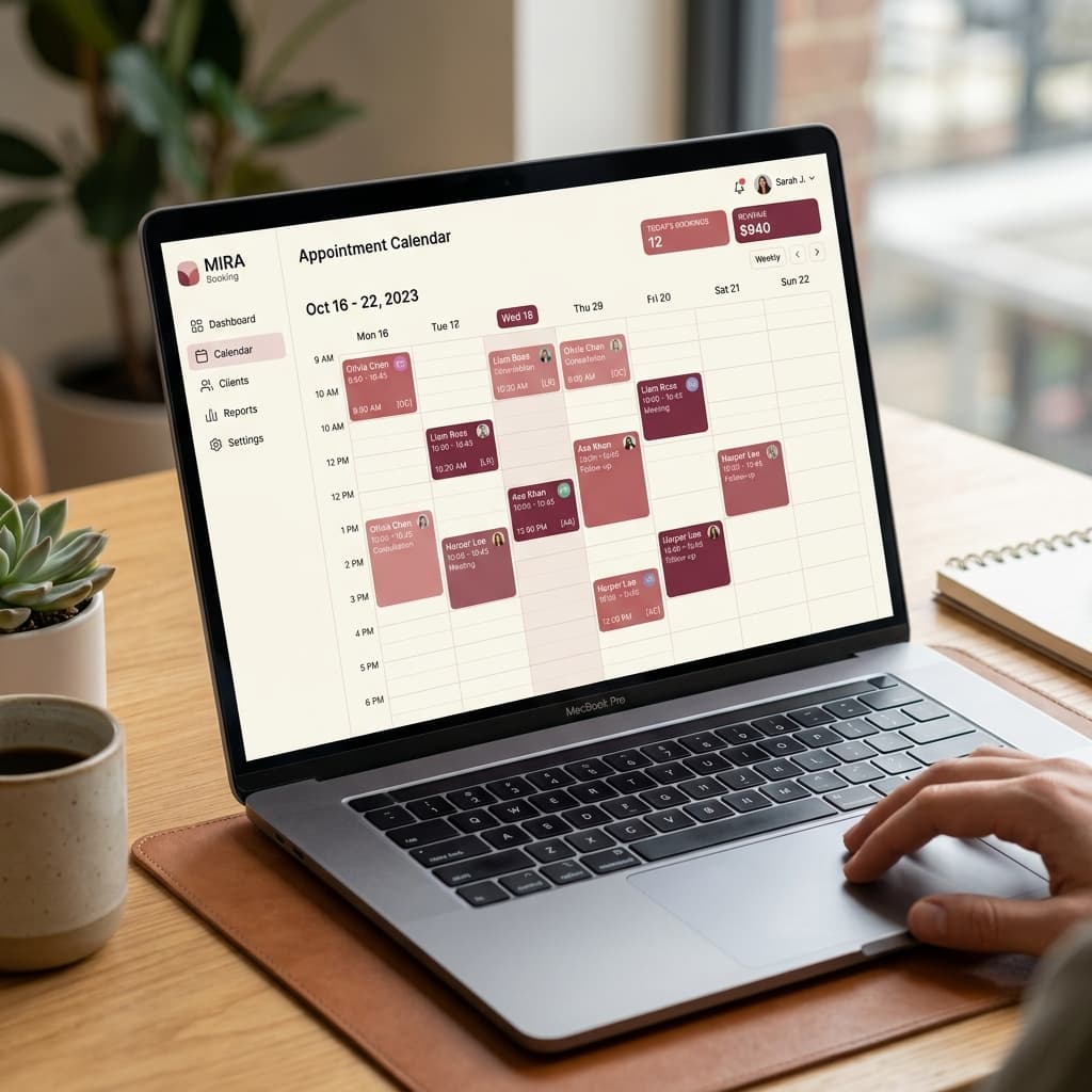 Blooso business dashboard showing appointment calendar with bookings