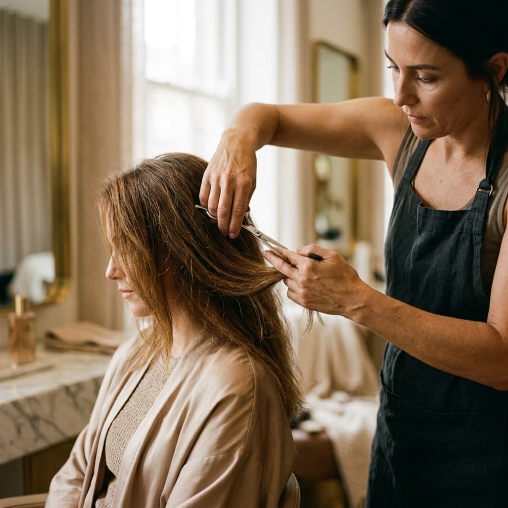Professional hairstylist working in a luxury salon