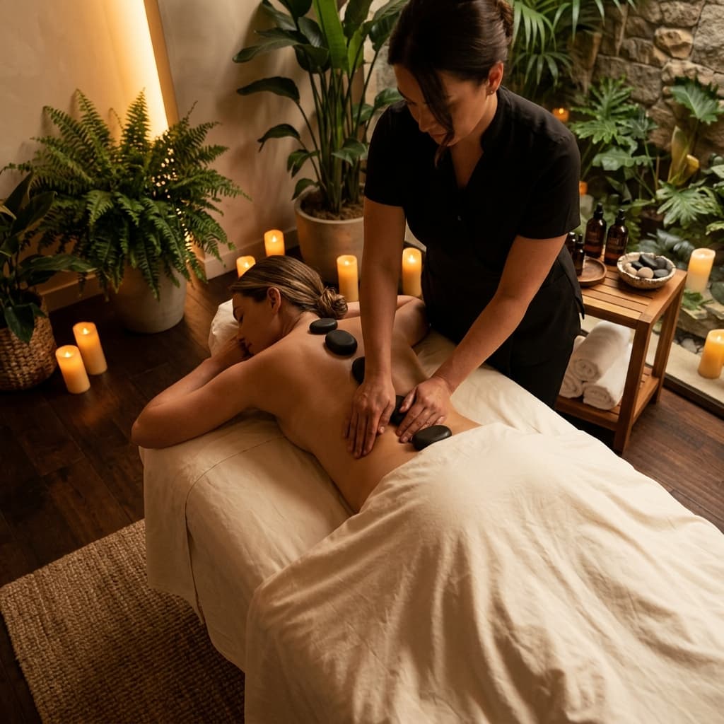 Hot stone massage in a luxury spa
