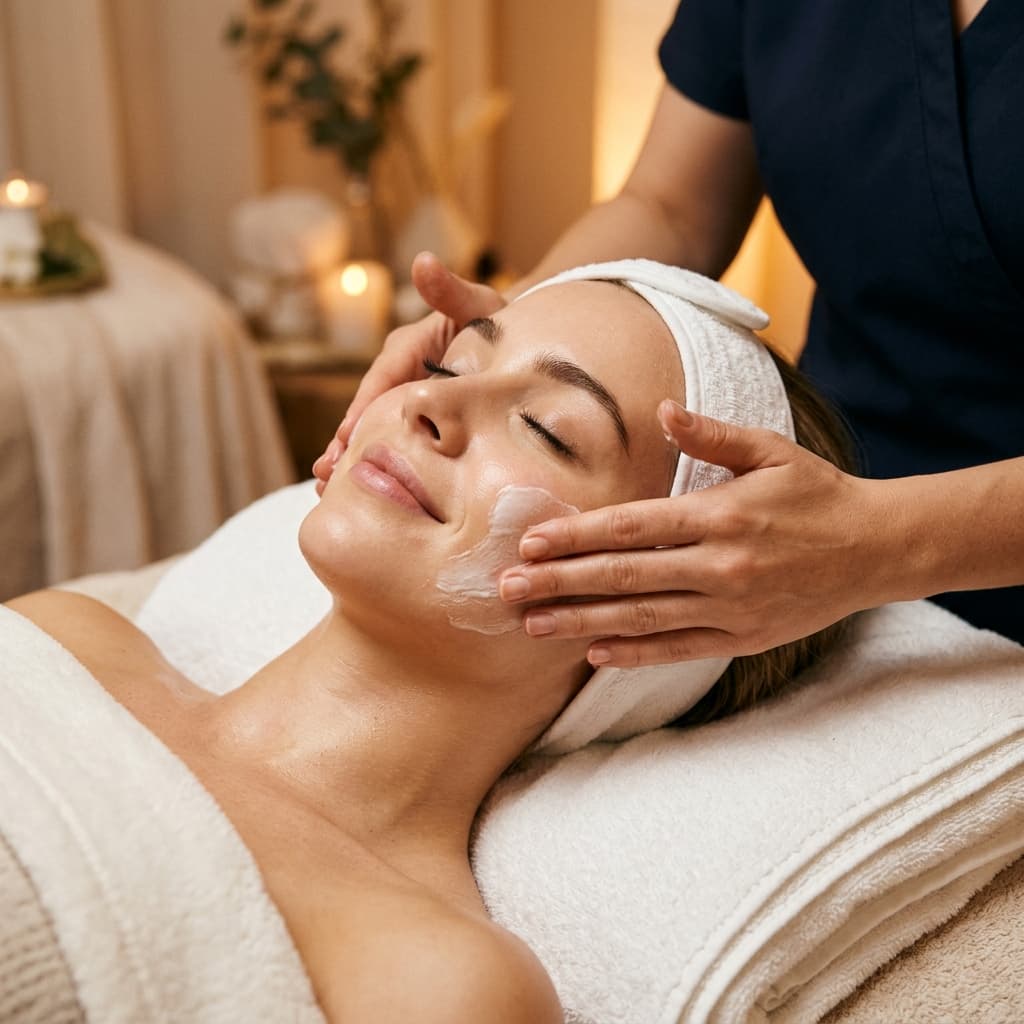 Woman receiving a luxury facial treatment