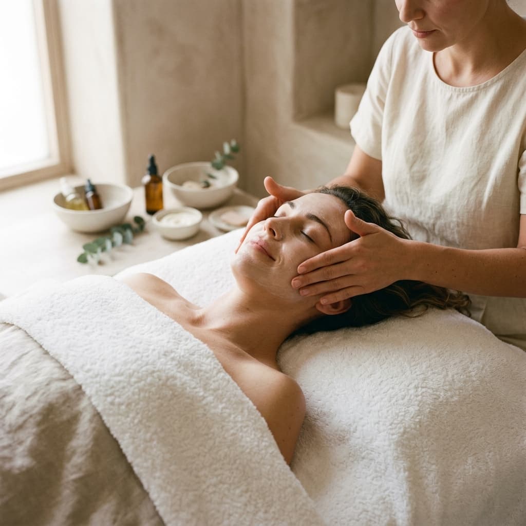 Woman relaxing during a luxury spa facial treatment